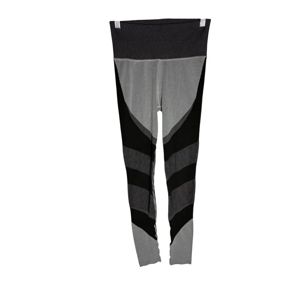 Alo Yoga High Waist Seamless Life Ribbed Black Grey Color-Block Leggings-sz Smal